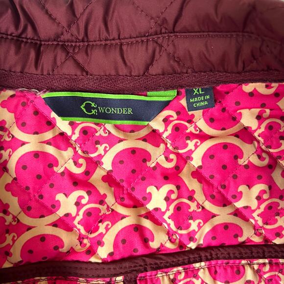 C. Wonder Quilted Burgundy Jacket Women’s XL Pink Print Lining Button Front - Picture 9 of 14